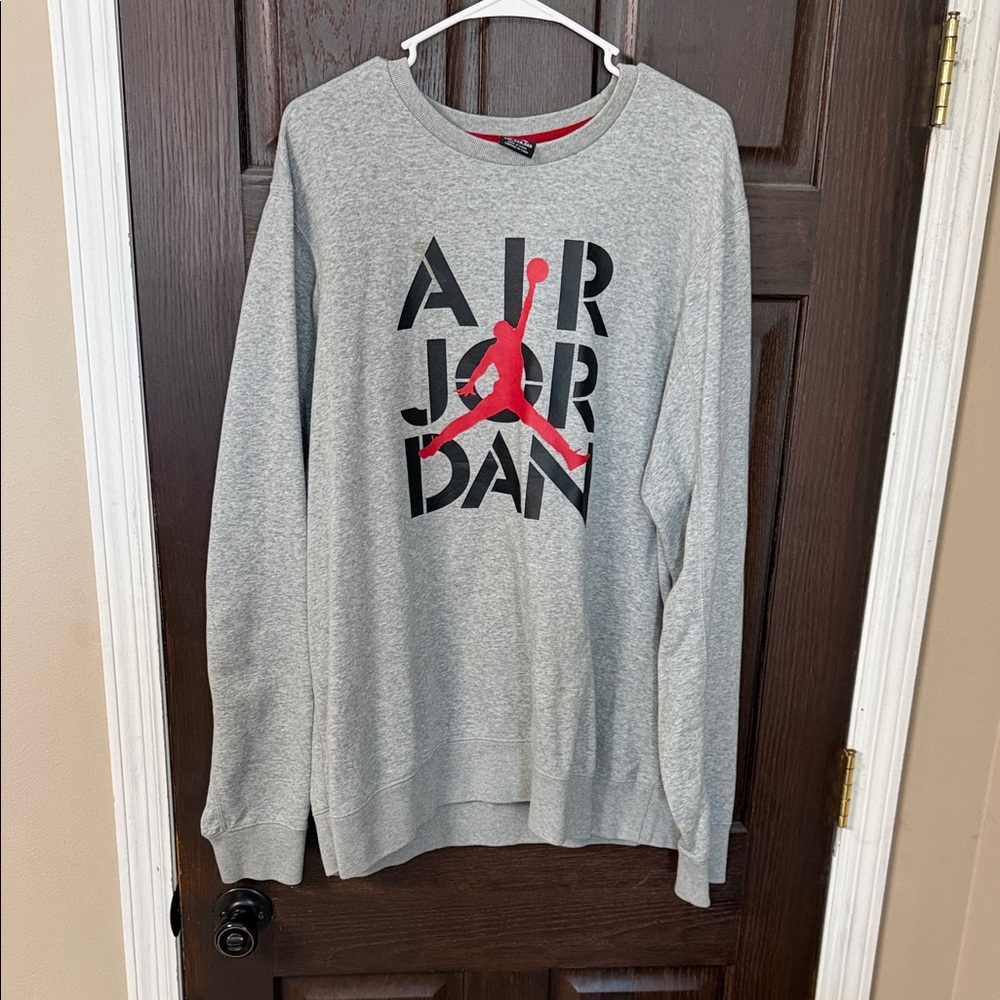 Jordan Gray Crewneck Sweater with Red Logo